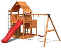 FUNGOO Spielturm "BIG LEADER MOVE RED" mit Schaukel & Rutsche, Kletterwand