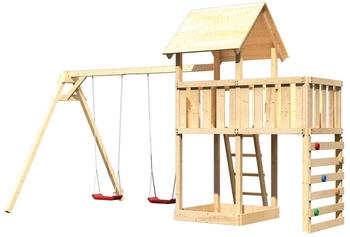 Akubi Kinderspielturm Lotti mit Doppelschaukel und Kletterwand naturbelassen (8445)