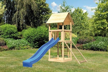 Akubi Kinderspielturm Lotti mit Netzrampe und Rutsche blau (1714)
