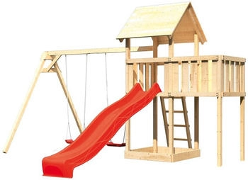 Akubi Kinderspielturm Lotti mit Wellenrutsche, Doppelschaukelanbau rot (1741)