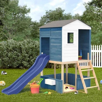 vidaXL Spielturm Wei&szlig; und Blau Massivholz Tanne (3376143)