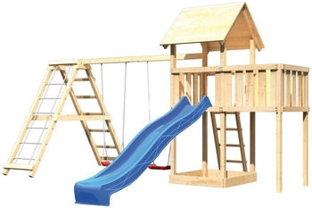 Akubi Kinderspielturm Lotti mit Wellenrutsche, Doppelschaukelanbau, Klettergerüst und blau (1743)