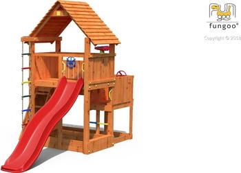 Fungoo Spielturm Big Leader mit 3 Plattformen, Rutsche, Steuerrad und Strickleiter
