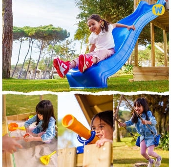 Wickey Spielturm Smart Cave mit Rutsche Pastellblau – Durchdachte Ausstattung für abwechslungsreiche Gartenaktivitäten