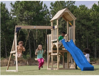 AXI Spielturm Mette mit Doppelschaukel Braun und Rutsche Blau FSC®