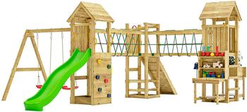 Fungoo Spielturm Maxi Funny mit 3 Türmen, Balancierbalken, Rutsche und Schaukel