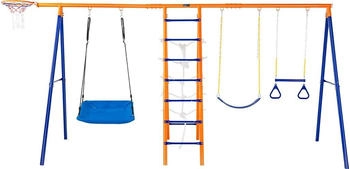 VEVOR 6-in-1-Schaukel-Set mit Schaukeln Trapezstange Kletterleiter Kletternetz Basketballkorb