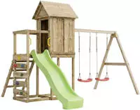 FUNGOO Spielturm "MaxPlay 5" mit Spielhaus, Rutsche, Doppelschaukel, Kletterwand