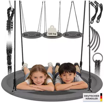 TecTake Nestschaukel Swayer 120 kg Belastbarkeit H&ouml;henverstellbar &Oslash; 100 cm 100 x 100 x 180 cm Grau Schwarz