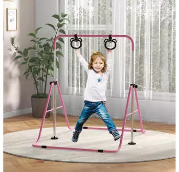 HomCom Kinderturnstange Stahl Rosa 148L x 105B x 88-128H cm
