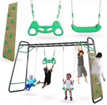 HyperMotion Sitze Kletterleiter Trapez Schaukelgestell mit Kletterwand 200 kg