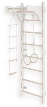 Mamoi Gymnastik-Sprossenwand für Kinder (210 cm) Wandmontierte Trainingsleiter Strickleiter, Turnringe 100%Öko