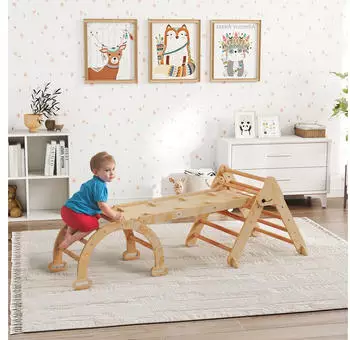AIYAPLAY 7-in-1 Kletterbogen mit Rutsche Braun/Natur