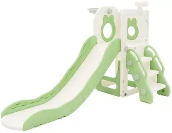 Joyz 3-in-1 Kinderrutsche Gr&uuml;n-Wei&szlig; mit Rutsche und Basketballkorb