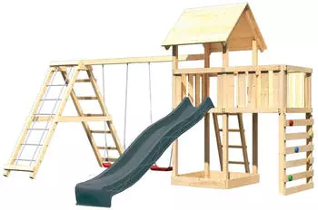 Karibu Spielturm Lotti mit Rutsche Schaukel Ger&uuml;st Plattform u. Kletterwand