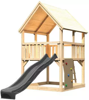 Karibu Spielturm Luis mit Rutsche u. Kletterwand Natur-Anthrazit