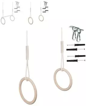 Mamoi Trapez Turngeräte Ringe Brettschaukel mit Brettschaukel & Turnringe Beige/Natur/Weiß