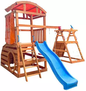 Home Deluxe NIA 420 Spielturm mit Doppelschaukel & Rutsche Braun 280 cm