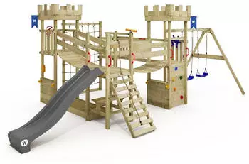 Wickey Klettergerüst Smart Arch mit Schaukel und Wackelbrücken in Anthrazit