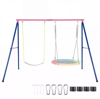 Costway 1-tlg Schaukelgerüst Schaukelgestell mit Doppelschaukel Rosa 300 kg