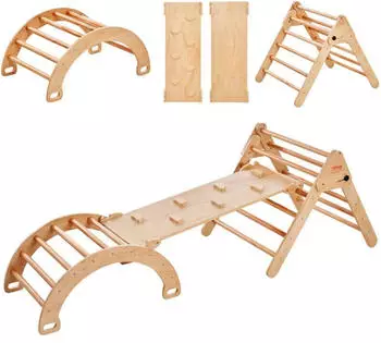 VEVOR Pikler-Dreieck-Set 5-in-1-Kletterspielzeug Kleinkinder Kletterger&uuml;st Braun/Natur