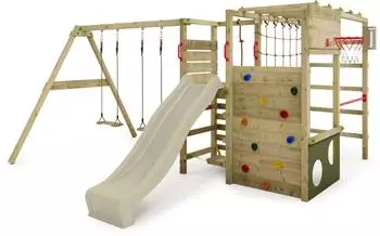Fatmoose ActionArena Air Spielturm mit Rutsche & Leiter Braun/Natur/Grün