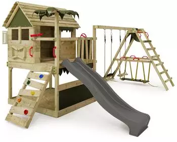 Fatmoose TikaTaka Town XXL Kletterturm mit Rutsche Grau