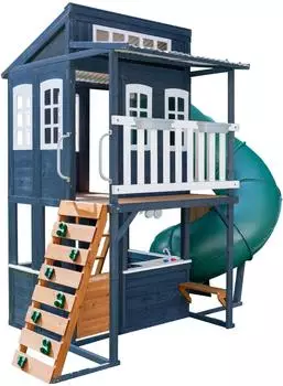 KidKraft Cozy Escape Spielturm mit Rutsche & Kletterwand Blau