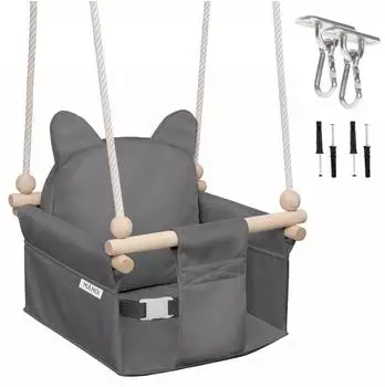 Mamoi Kinderschaukel mit Sicherheitsgurt, höhenverstellbar 150-190cm, Velours-Sitz (SB/MIS-SZ/H/W)