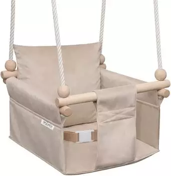 Mamoi Kinderschaukel Indoor mit Sicherheitsgurt, Velours-Sitz, höhenverstellbar 150-190cm (W/SB/K+H)