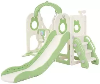 Joyz 5-in-1 Kinderrutsche mit Schaukel, Treppe & Basketballkorb, hellgr&uuml;n (490019392)