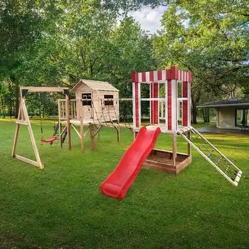 Home Deluxe Wunderland Spielturm aus Holz mit Rutsche, Schaukel & Sandkasten (WUNDERLAND)