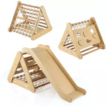 Costway Kletterdreieck 4-in-1 mit Rutsche, Holz, für Kinder (TS10052NA)