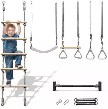 HyperMotion Klettergerüst 5in1 Kinder mit Schaukel, Turnringen & Strickleiter (HYP47 CLIMBER)