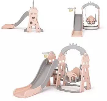 Chipolino Kinderrutsche mit Schaukel & Basketballkorb, rosa (140x125x200cm)