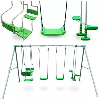 HyperMotion Swing HYP7 Gartenschaukel 6 Sitze, Stahlrahmen, verstellbare Seile, grün (SWING HYP7)