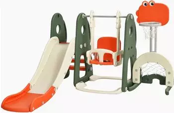 Costway 6-in-1 Kinder-Spielplatz mit Rutsche und Schaukel, verstellbar, orange (TY327935OR)