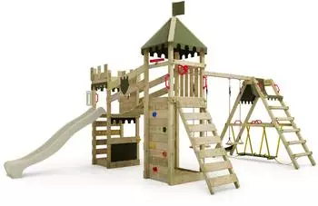 Fatmoose RiverRun Spielturm mit SurfSwing, Rutsche & Sandkasten, salbeigrün (834301)