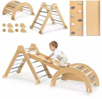 Mamabrum Motorikw&uuml;rfel 3in1 Pikler-Dreieck, Kletterbogen & Rutsche, klappbar (MAM258 PLAYGROUND)
