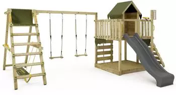 Fatmoose JazzyJungle Spielturm mit SurfSwing, Sandkasten & Rutsche (834332)