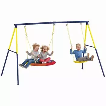 AIYAPLAY Doppelschaukel-Set mit Nestschaukel & Gurtschaukel, Stahl, 265x160x178cm