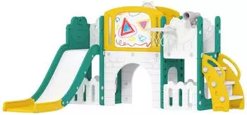 AIYAPLAY Kinderrutsche 7-in-1 mit Kletterger&uuml;st, Basketballkorb, Frosch-Motiv, gelb (331-088V00YL)