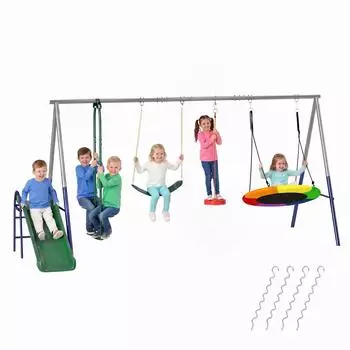 AIYAPLAY Schaukelgestell 5-in-1 höhenverstellbar mit Rutsche, Metall (344-107V01MX)