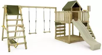 Fatmoose JazzyJungle Spielturm mit SurfSwing, Sandkasten & Rutsche, salbeigrün (834329)