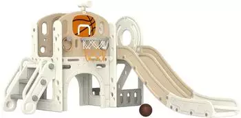 AIYAPLAY Kinderrutsche 7-in-1 mit Basketballkorb, Kletterger&uuml;st & Tunnel, 1-6 Jahre