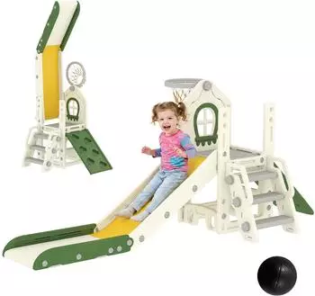 AIYAPLAY Kleinkinderrutsche 5-in-1 faltbar mit Kletterelement, cremewei&szlig; (331-117V00CW)