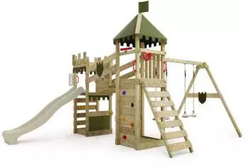 Fatmoose RiverRun Spielturm Ritterburg mit Schaukel & Rutsche (834297)