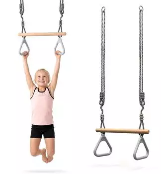 HyperMotion Turntrapez Kinder 2-in-1 Holz mit Ringen, grau