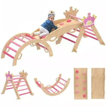 AIYAPLAY 8-in-1 Montessori Kletterger&uuml;st Indoor, Holz, rosa (331-099V00PK)