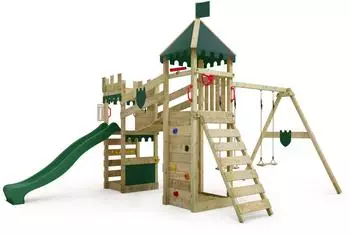 Fatmoose RiverRun Spielturm Ritterburg mit Schaukel & Rutsche (834299)